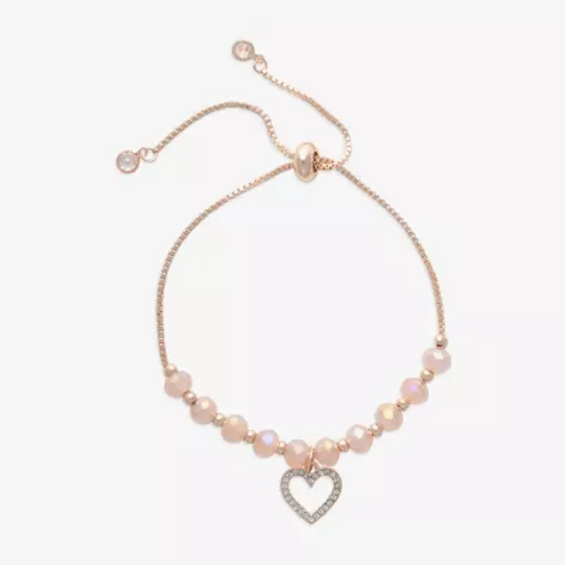 Bijoux Bar Rose Tone Womens Glass Heart Bolo Bracelet
