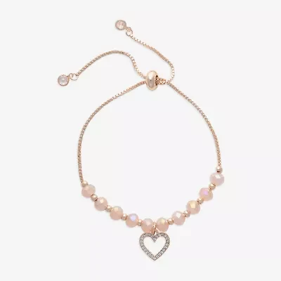 Bijoux Bar Rose Tone Womens Glass Heart Bolo Bracelet