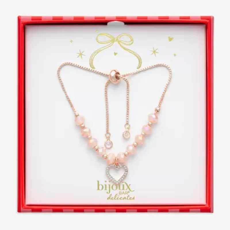 Bijoux Bar Rose Tone Womens Glass Heart Bolo Bracelet
