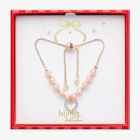 Bijoux Bar Rose Tone Womens Glass Heart Bolo Bracelet