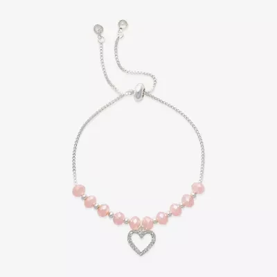 Bijoux Bar Silver Tone Womens Glass Heart Bolo Bracelet