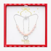 Bijoux Bar Silver Tone Womens Glass Heart Bolo Bracelet