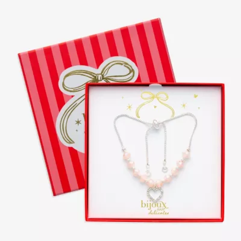 Bijoux Bar Silver Tone Womens Glass Heart Bolo Bracelet
