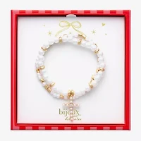 Bijoux Bar Gold Tone Womens Cubic Zirconia Simulated Pearl Cross Stretch Bracelet