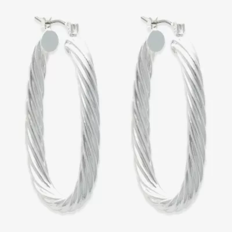 Bold Elements Silver Tone Womens 30.1mm Hoop Earrings