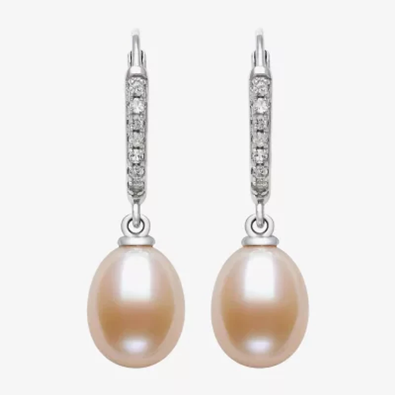 Womens Pink Cultured Freshwater Pearl Sterling Silver Drop Earrings