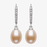 Womens Pink Cultured Freshwater Pearl Sterling Silver Drop Earrings