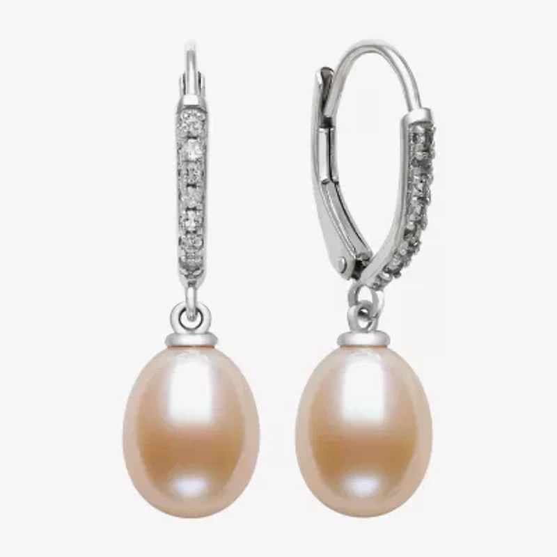 Womens Pink Cultured Freshwater Pearl Sterling Silver Drop Earrings