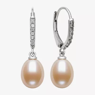 Womens Pink Cultured Freshwater Pearl Sterling Silver Drop Earrings
