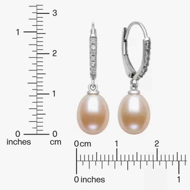 Womens Pink Cultured Freshwater Pearl Sterling Silver Drop Earrings