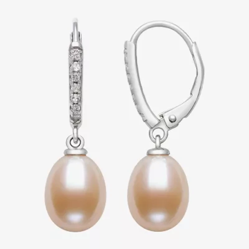 Womens Pink Cultured Freshwater Pearl Sterling Silver Drop Earrings