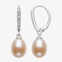 Womens Pink Cultured Freshwater Pearl Sterling Silver Drop Earrings
