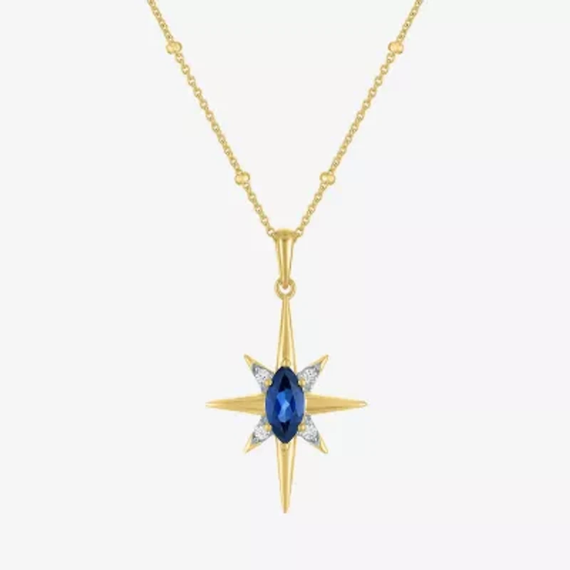 North Star Womens Lab Created Blue Sapphire 14K Gold Over Silver Star 16 Inch Pendant Necklace