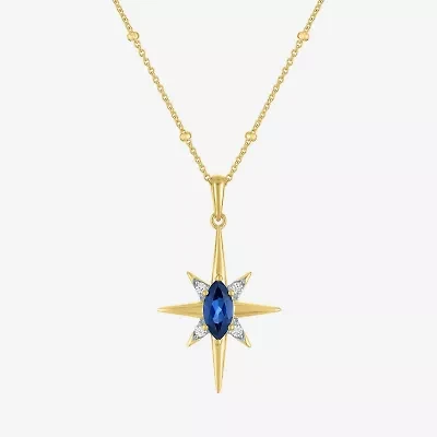 North Star Womens Lab Created Blue Sapphire 14K Gold Over Silver Star 16 Inch Pendant Necklace