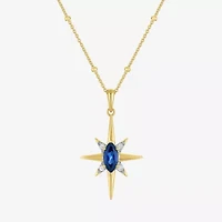 North Star Womens Lab Created Blue Sapphire 14K Gold Over Silver Star 16 Inch Pendant Necklace