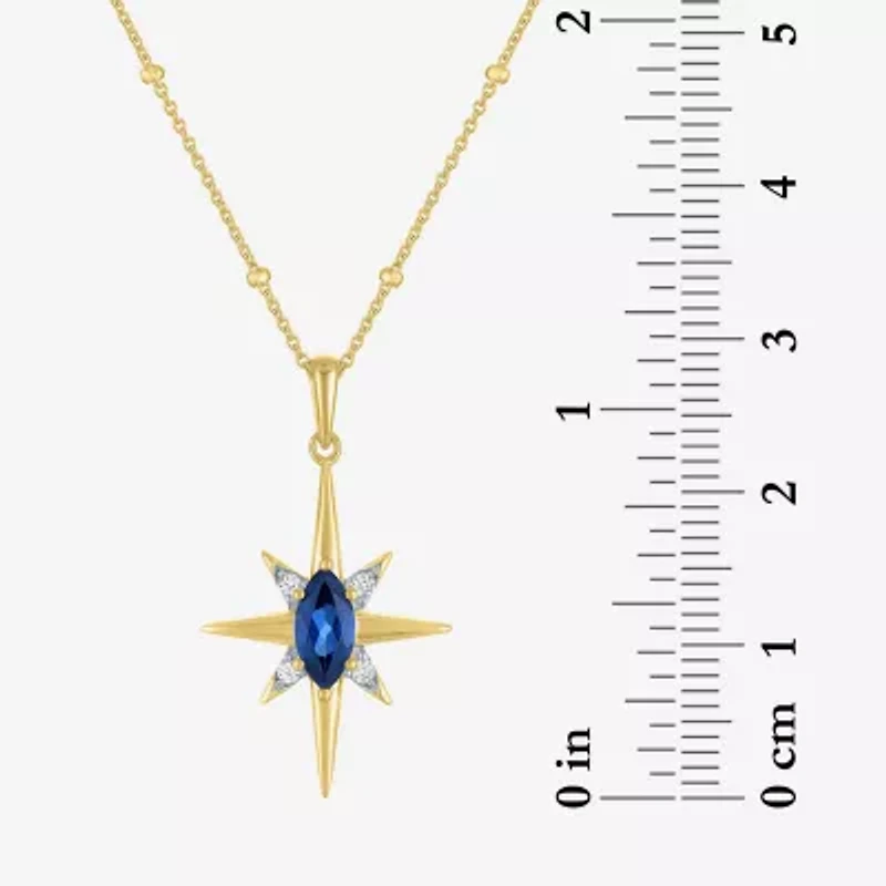 North Star Womens Lab Created Blue Sapphire 14K Gold Over Silver Star 16 Inch Pendant Necklace