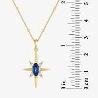 North Star Womens Lab Created Blue Sapphire 14K Gold Over Silver Star 16 Inch Pendant Necklace