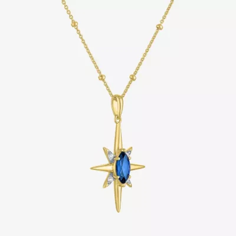 North Star Womens Lab Created Blue Sapphire 14K Gold Over Silver Star 16 Inch Pendant Necklace