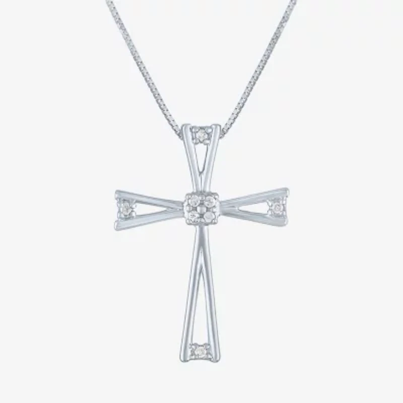 Womens Diamond-Accent 10K White Gold Pendant Necklace