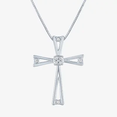 Womens Diamond-Accent 10K White Gold Pendant Necklace