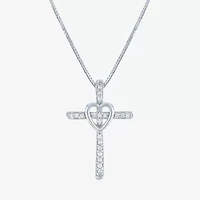 Womens Diamond Accent Natural White Diamond 10K White Gold Cross 18 Inch Pendant Necklace