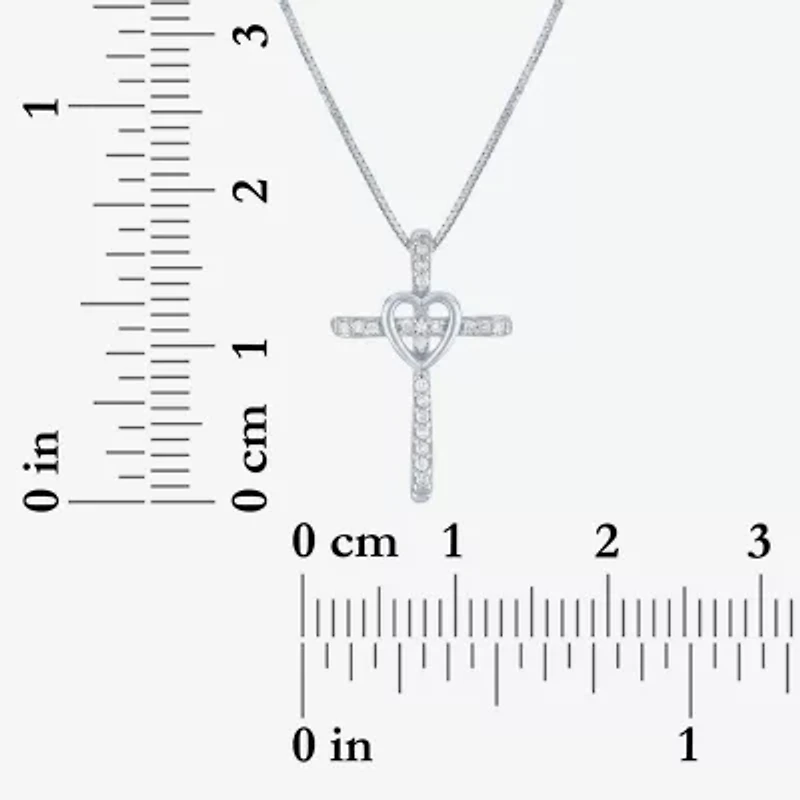 Womens Diamond Accent Natural White Diamond 10K White Gold Cross 18 Inch Pendant Necklace