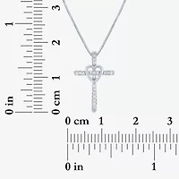 Womens Diamond Accent Natural White Diamond 10K White Gold Cross 18 Inch Pendant Necklace
