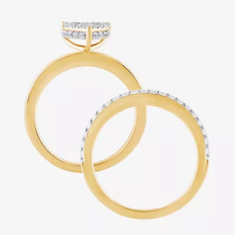 H, I1-I2 Womens 1/2 CT. T.W. Lab Grown White Diamond 14K Gold Over Silver Heart Halo Bridal Set