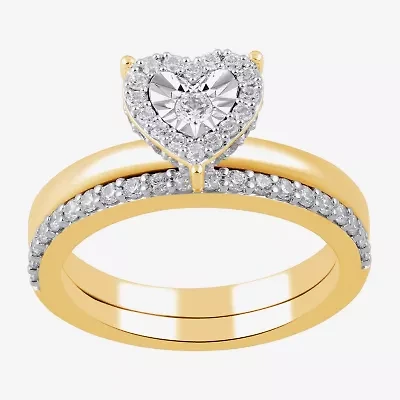 H, I1-I2 Womens 1/2 CT. T.W. Lab Grown White Diamond 14K Gold Over Silver Heart Halo Bridal Set