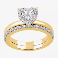 H, I1-I2 Womens 1/2 CT. T.W. Lab Grown White Diamond 14K Gold Over Silver Heart Halo Bridal Set