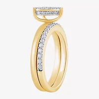 H, I1-I2 Womens 1/2 CT. T.W. Lab Grown White Diamond 14K Gold Over Silver Heart Halo Bridal Set