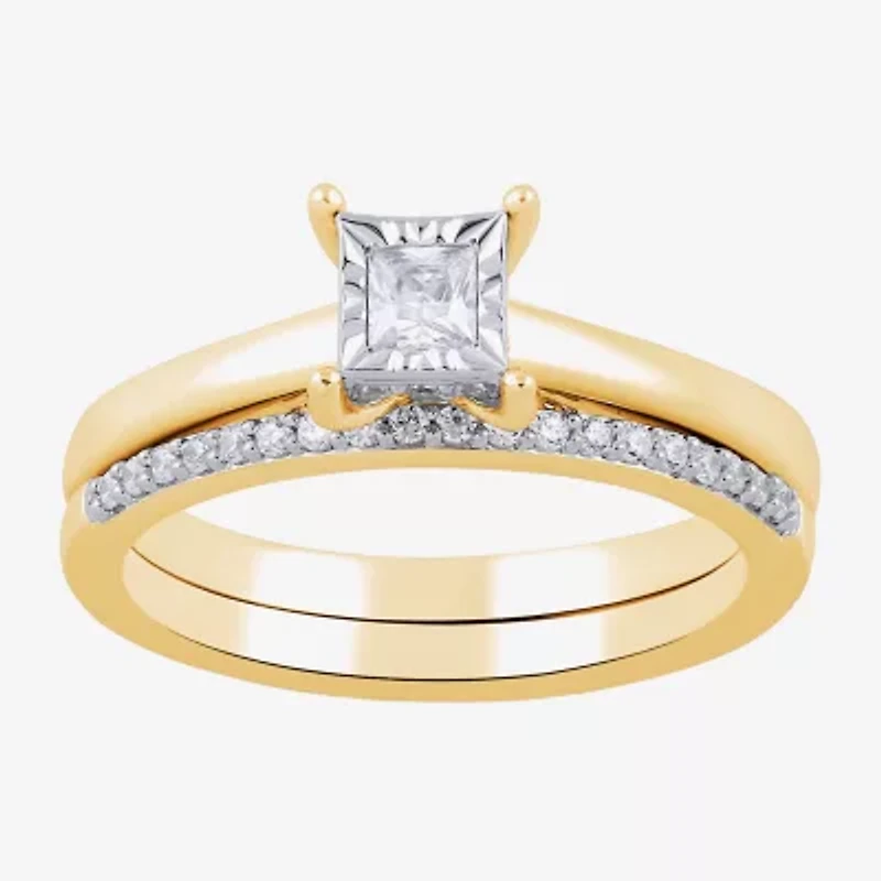 H, I1-I2 Womens 1/2 CT. T.W. Lab Grown White Diamond 14K Gold Over Silver Bridal Set