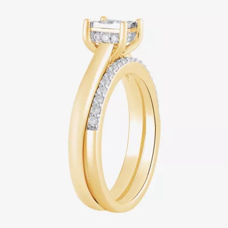 H, I1-I2 Womens 1/2 CT. T.W. Lab Grown White Diamond 14K Gold Over Silver Bridal Set
