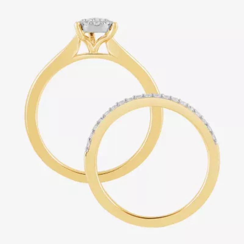 H, I1-I2 Womens 1/2 CT. T.W. Lab Grown White Diamond 14K Gold Over Silver Pear Halo Bridal Set