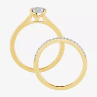 H, I1-I2 Womens 1/2 CT. T.W. Lab Grown White Diamond 14K Gold Over Silver Pear Halo Bridal Set