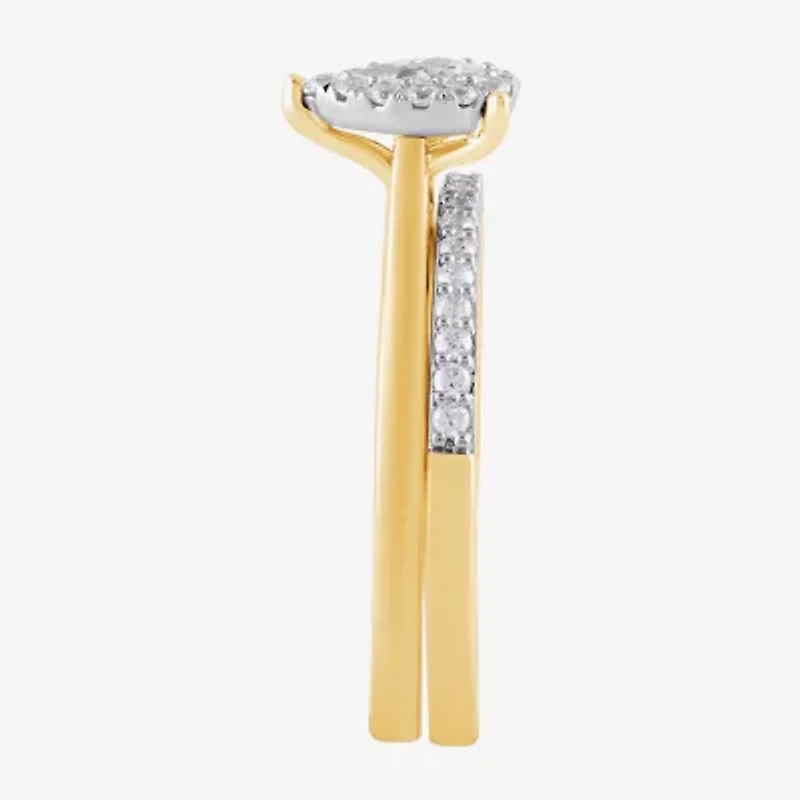 H, I1-I2 Womens 1/2 CT. T.W. Lab Grown White Diamond 14K Gold Over Silver Pear Halo Bridal Set