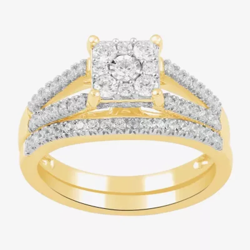 H, I1-I2 Womens 5/8 CT. T.W. Lab Grown White Diamond Sterling Silver Side Stone Halo Bridal Set