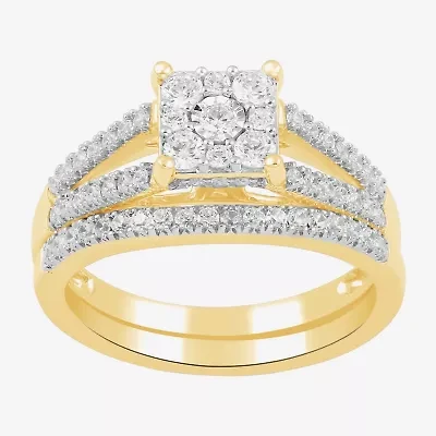 H, I1-I2 Womens 5/8 CT. T.W. Lab Grown White Diamond Sterling Silver Side Stone Halo Bridal Set