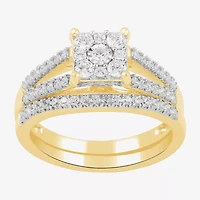 H, I1-I2 Womens 5/8 CT. T.W. Lab Grown White Diamond Sterling Silver Side Stone Halo Bridal Set