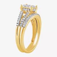H, I1-I2 Womens 5/8 CT. T.W. Lab Grown White Diamond Sterling Silver Side Stone Halo Bridal Set