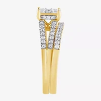 H, I1-I2 Womens 5/8 CT. T.W. Lab Grown White Diamond Sterling Silver Side Stone Halo Bridal Set
