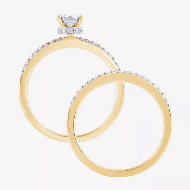 Surrounded by Love H, I1-I2 Womens 5/8 CT. T.W. Lab Grown White Diamond 14K Gold Over Silver Oval Round Side Stone Bridal Set