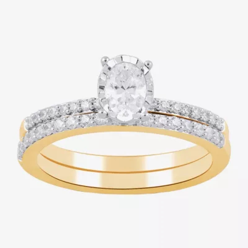 Surrounded by Love H, I1-I2 Womens 5/8 CT. T.W. Lab Grown White Diamond 14K Gold Over Silver Oval Round Side Stone Bridal Set