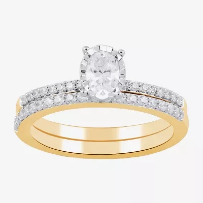 Surrounded by Love H, I1-I2 Womens 5/8 CT. T.W. Lab Grown White Diamond 14K Gold Over Silver Oval Round Side Stone Bridal Set