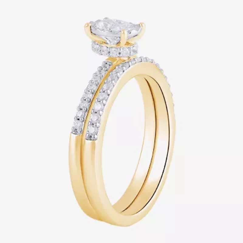 Surrounded by Love H, I1-I2 Womens 5/8 CT. T.W. Lab Grown White Diamond 14K Gold Over Silver Oval Round Side Stone Bridal Set