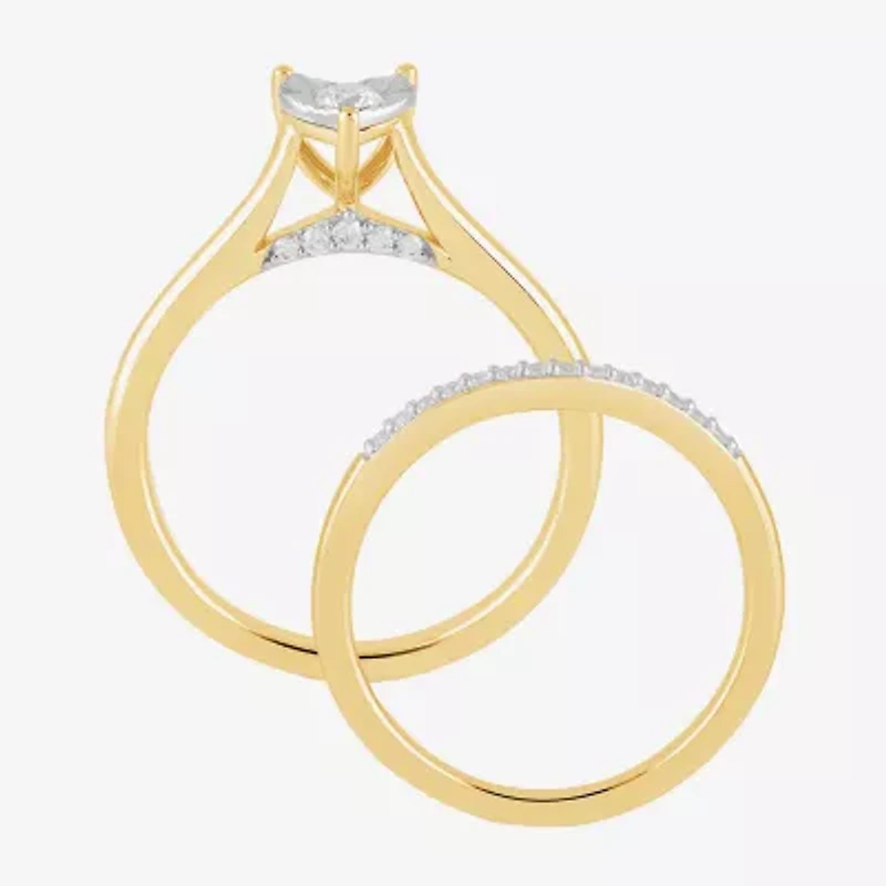 (H,I1-I2) Womens 1/4 CT. T.W. Lab Grown White Diamond 14K Gold Over Silver Heart Bridal Set
