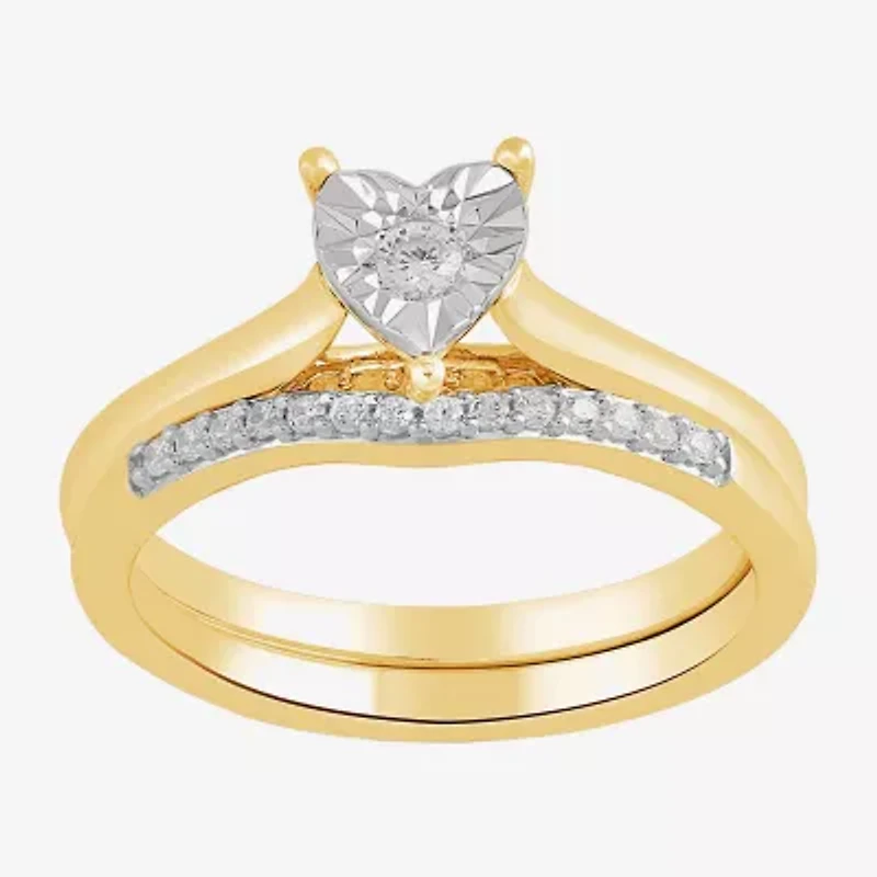 (H,I1-I2) Womens 1/4 CT. T.W. Lab Grown White Diamond 14K Gold Over Silver Heart Bridal Set