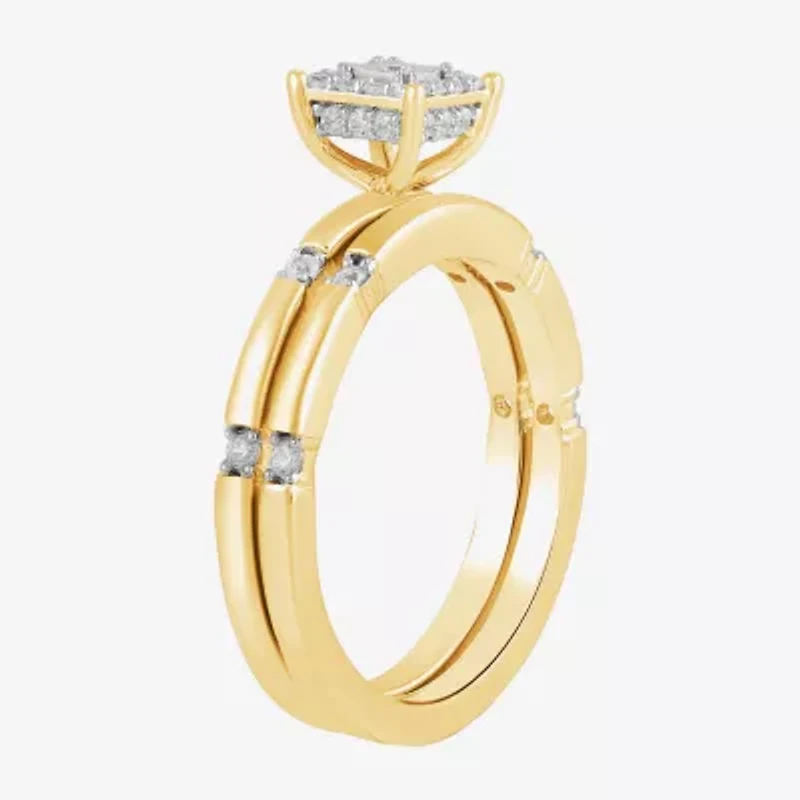 Surrounded by Love H,I1-I2 Womens 1/4 CT. T.W. Lab Grown White Diamond 14K Gold Over Silver Bridal Set