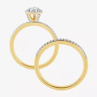 (H / I1-I2) Womens 5/8 CT. T.W. Lab Grown White Diamond 14K Gold Over Silver Pear Side Stone Halo Bridal Set