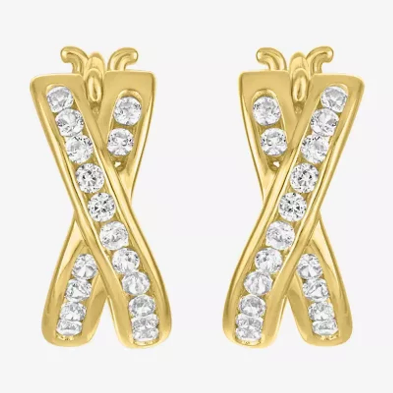 Yes, Please! Womens Lab Created White Sapphire Sterling Silver 12mm Hoop Earrings